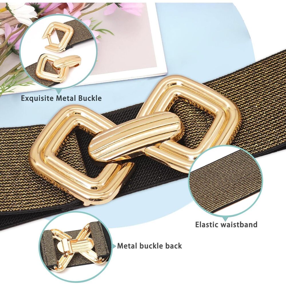 9962 Stretchy Wide Belts For Women Elastic Waist Dresses Bling Black - Picture 3 of 6